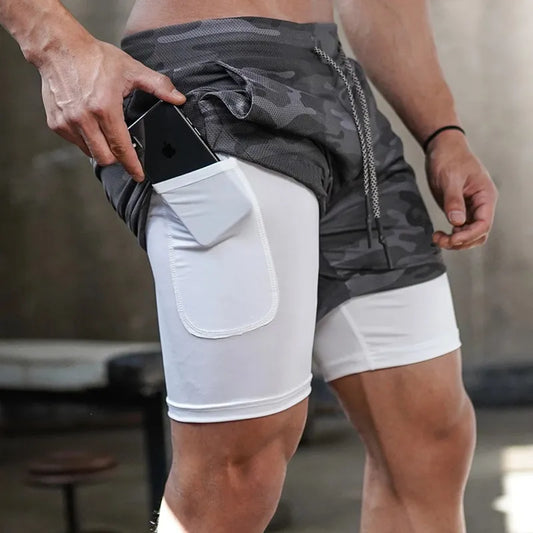 Men Gym Shorts 2 In 1 Ultimate Performance Gym Shorts: Trendy Dual-Layer Pockets for Maximum Convenience and Style!